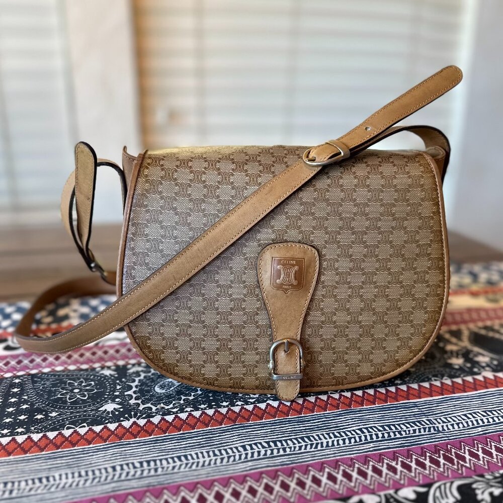 Celine Paris Light Macadam Accordion Crossbody Purse, Vintage